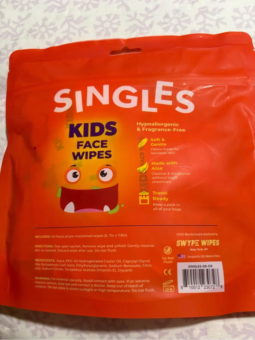 Single Kids Face Wipes – Bright Orange Pack